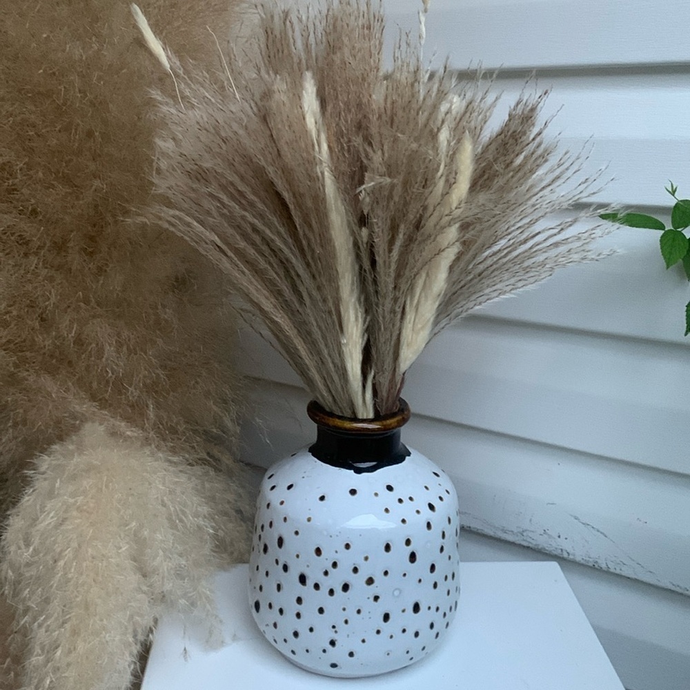 Vase ceramic dotted white brown bohemian‎ traditional
